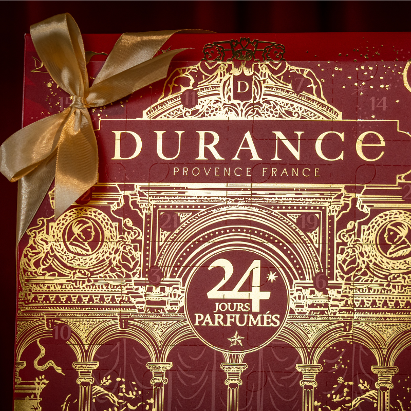 Photophore en verre et bougies chauffe-plat du calendrier de l'avent Durance