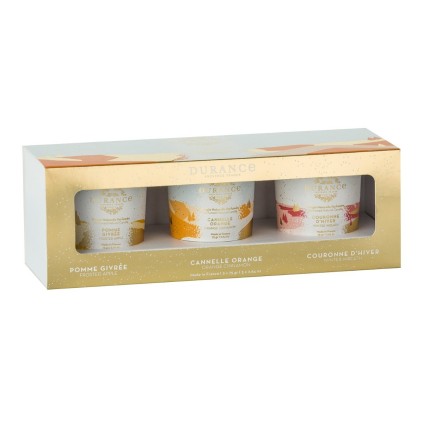 Coffret 3 Minis Bougies Naturelles (Pomme Givrée, Cannelle Orange, Couronne D'Hiver)