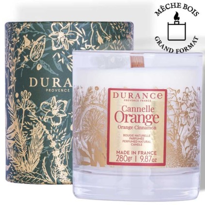 bougie mèche en bois cannelle orange